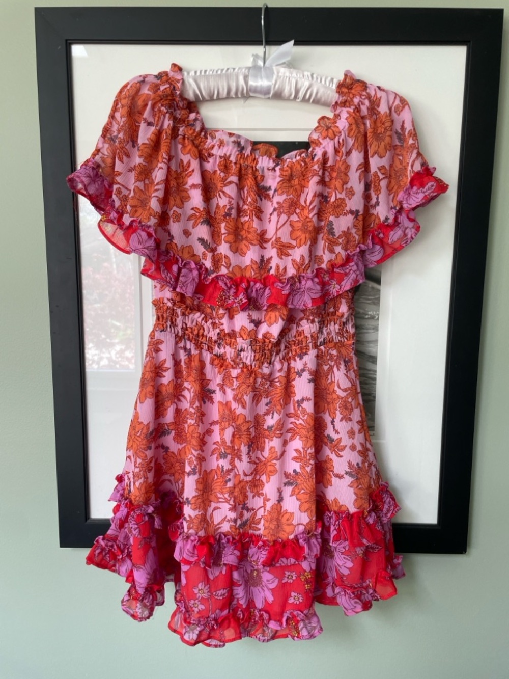 NWT- Jessica Simpson - Women’s  Pink and Orange Floral Ruffle Dress -Sz- 1X plus